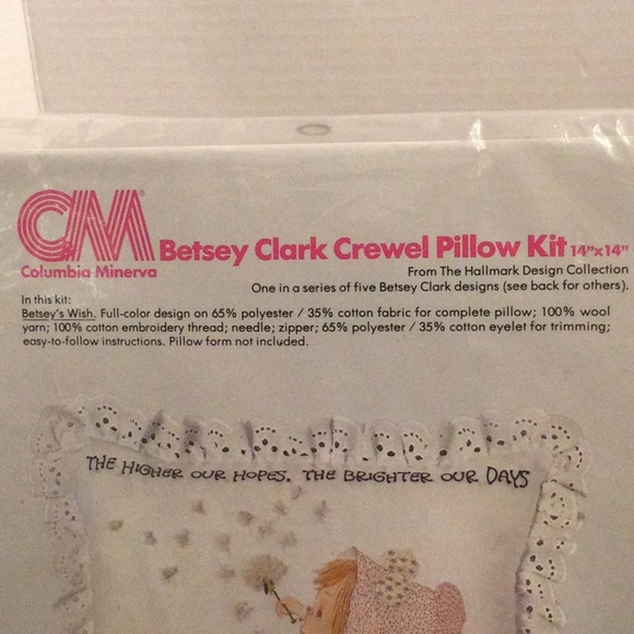NIB Betsey Clark Crewel Pillow Kit “Betsey’s Wish” girl in bonnet - Picture 3 of 6